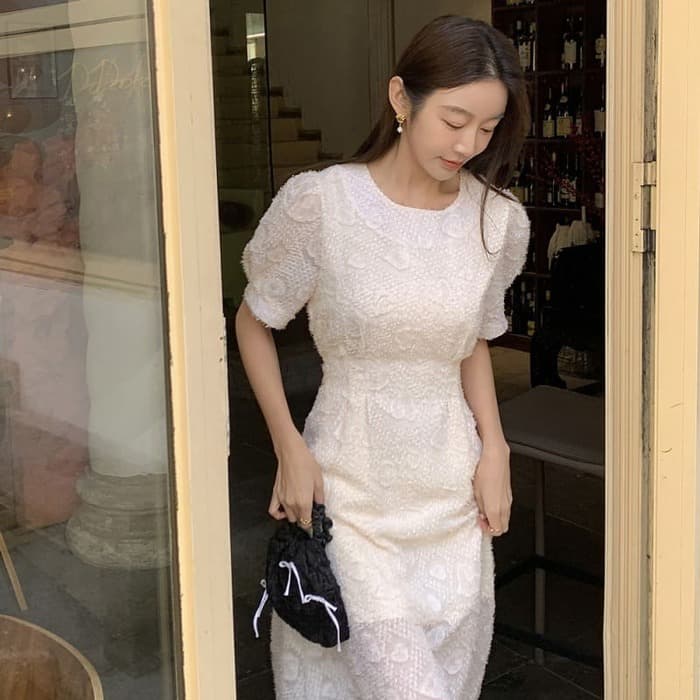 結婚式お呼ばれドレス服半袖花柄ドレスワンピース