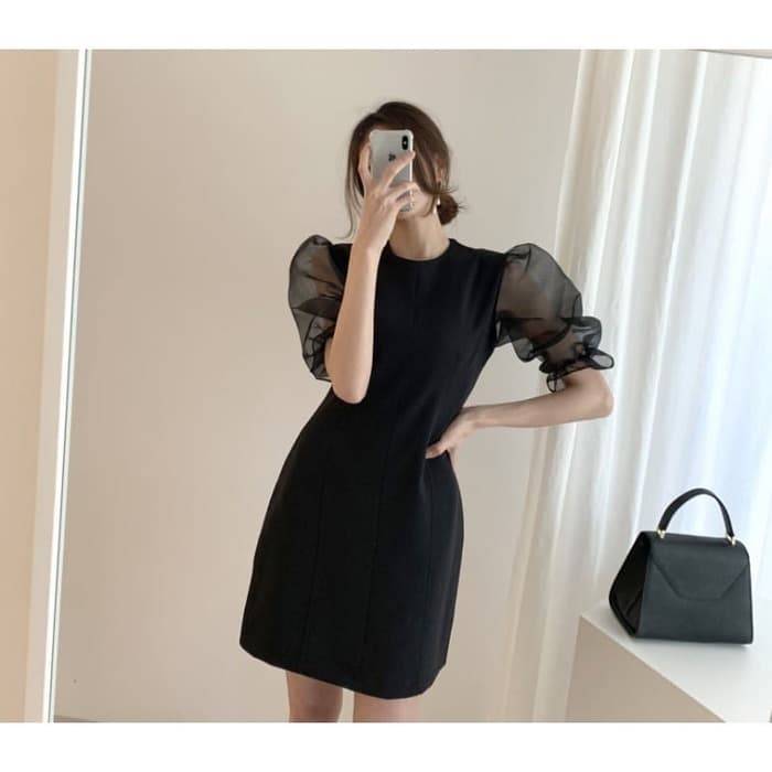 結婚式お呼ばれドレス服パフスリーブミニドレスワンピース