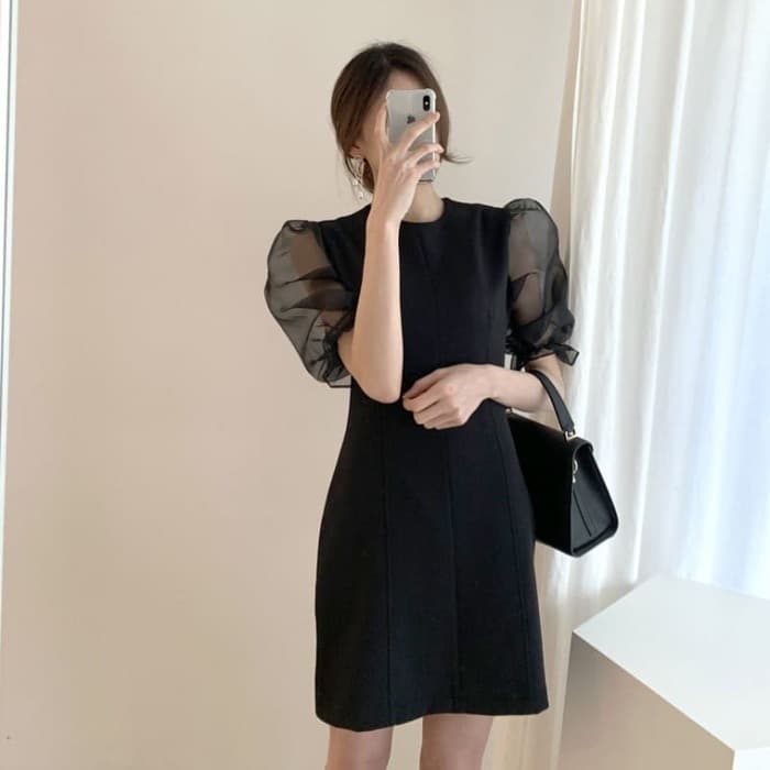 結婚式お呼ばれドレス服パフスリーブミニドレスワンピース