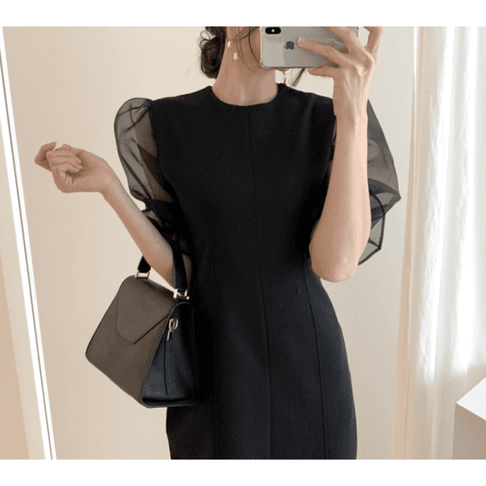結婚式お呼ばれドレス服パフスリーブミニドレスワンピース