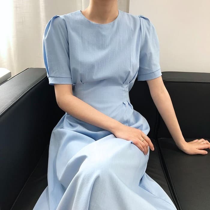 結婚式お呼ばれドレス ナチュラルウエストタックコットンワンピース