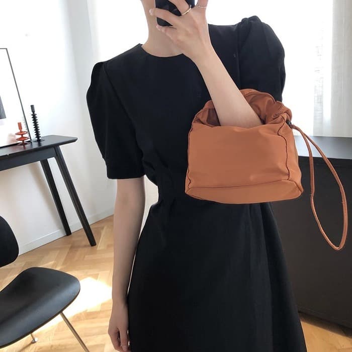 結婚式お呼ばれドレス ナチュラルウエストタックコットンワンピース