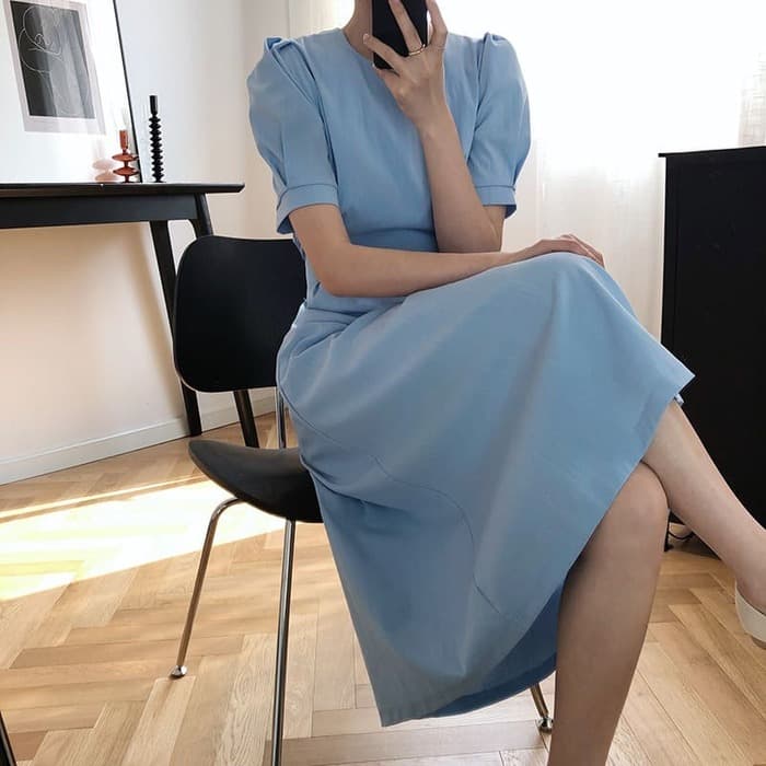 結婚式お呼ばれドレス ナチュラルウエストタックコットンワンピース