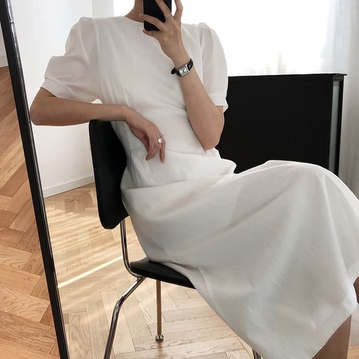 結婚式お呼ばれドレス ナチュラルウエストタックコットンワンピース