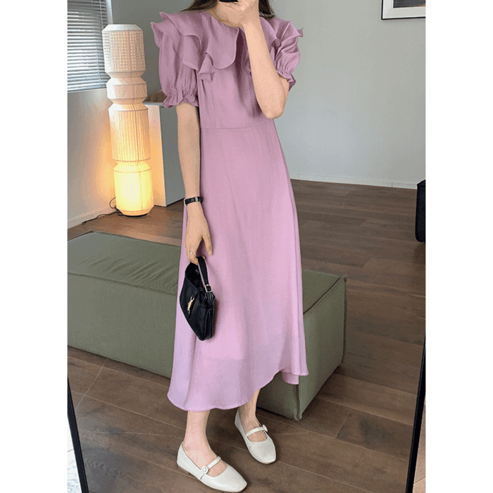 結婚式お呼ばれドレス服フリルネックドレスワンピース
