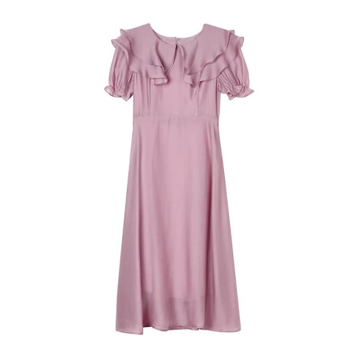 結婚式お呼ばれドレス服フリルネックドレスワンピース