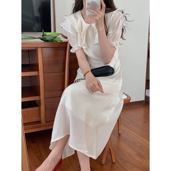 結婚式お呼ばれドレス服フリルネックドレスワンピース