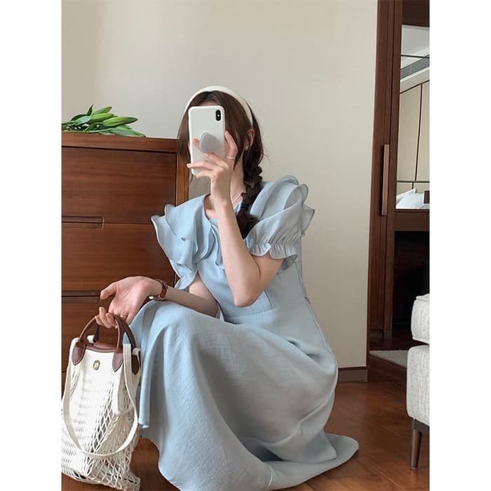 結婚式お呼ばれドレス服フリルネックドレスワンピース
