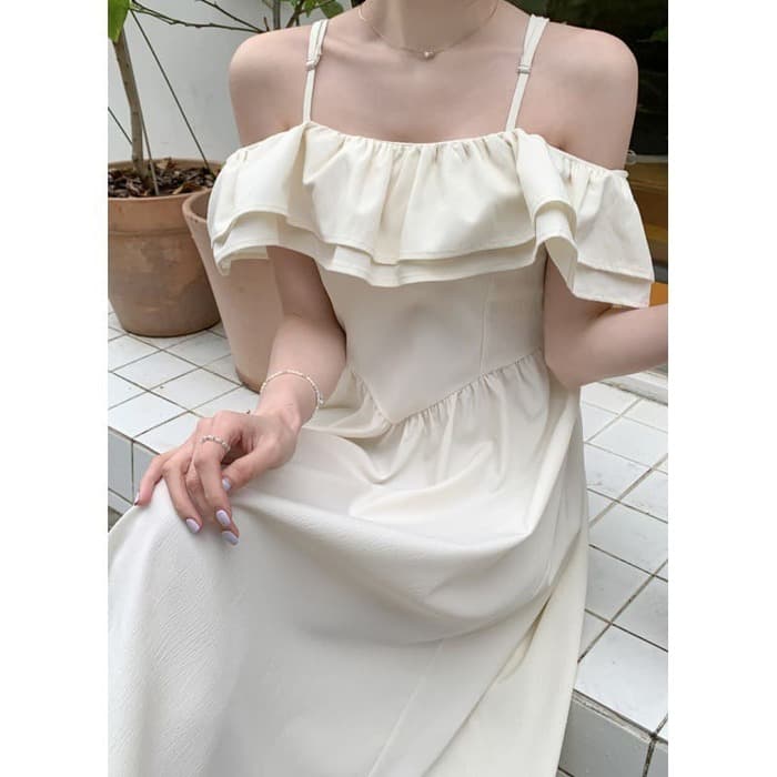 結婚式お呼ばれドレス服オフショルフリルドレスワンピース
