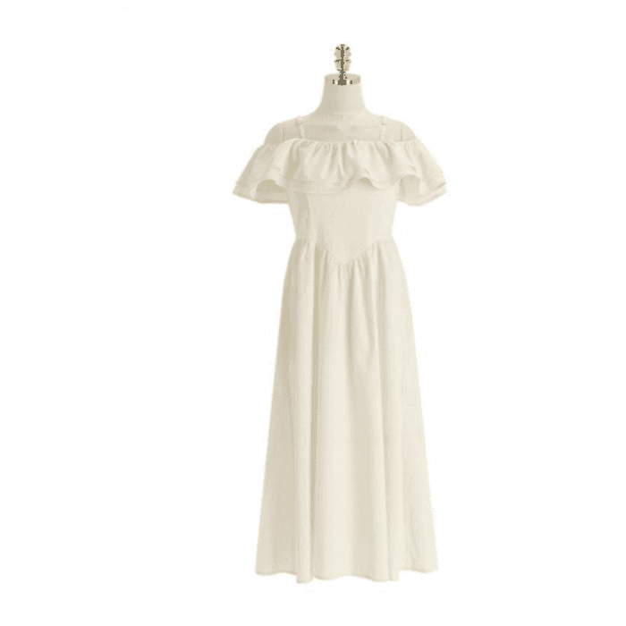 結婚式お呼ばれドレス服オフショルフリルドレスワンピース