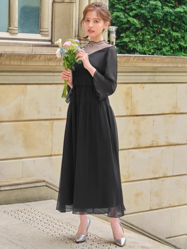 結婚式お呼ばれドレス 透け感がおしゃれ フレアスカートのシンプルな 結婚式お呼ばれドレス 透け感がおしゃれ フレアスカートのシンプルな